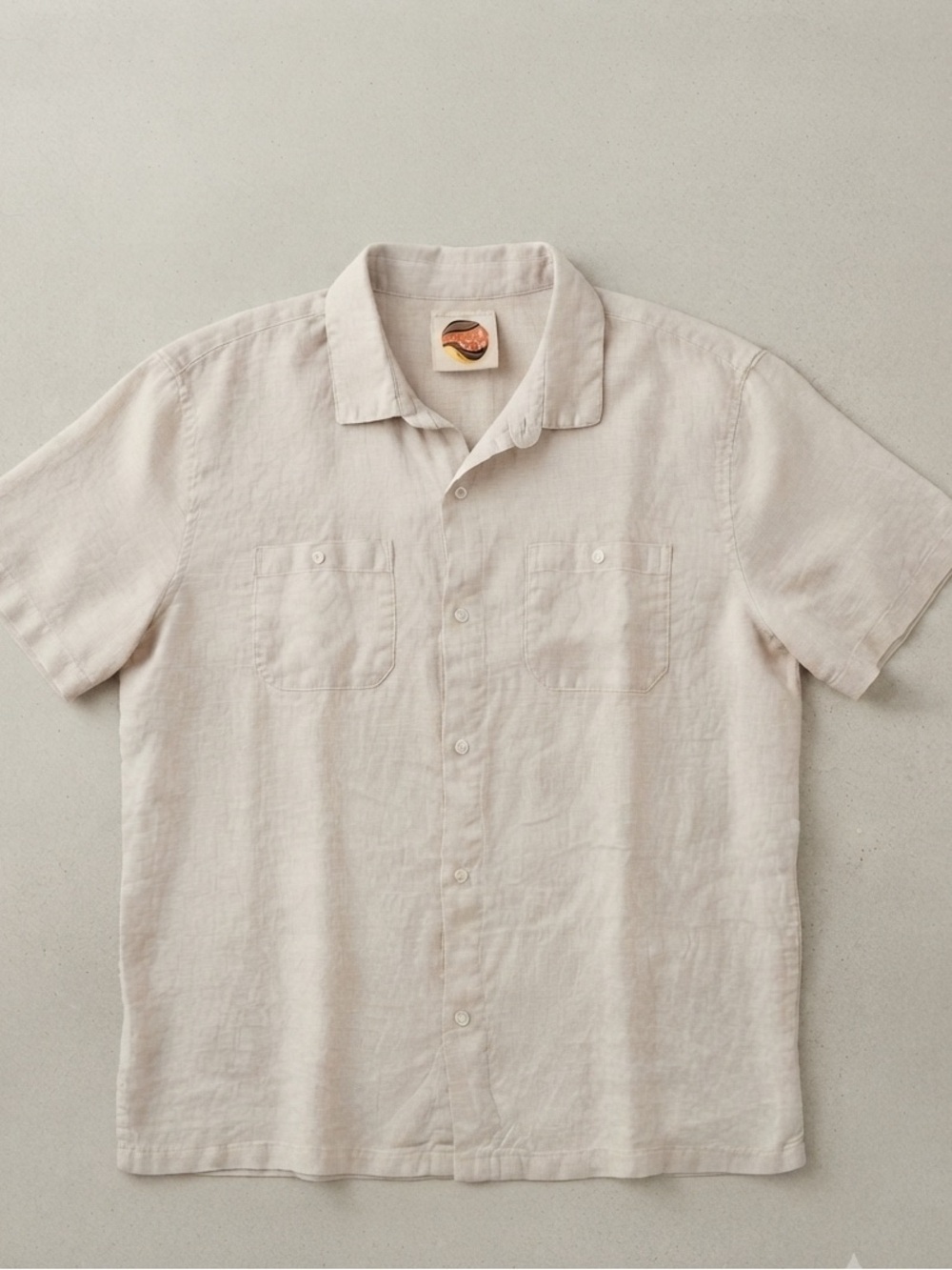 3/30$ 🧔🏻‍♂️ | Men's Short-Sleeve Button-Up Shirt in Light Beige | XL